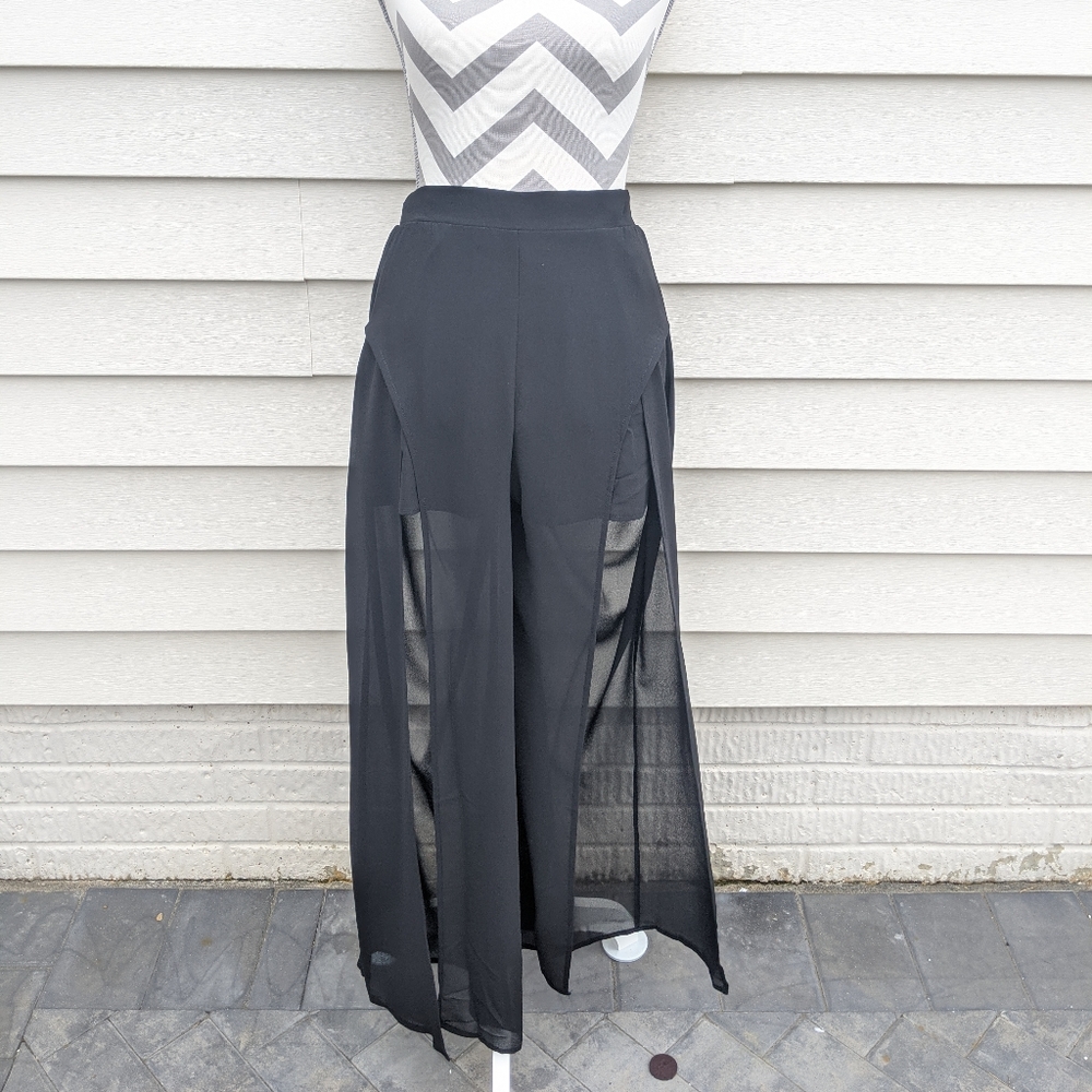 Sheer open front pants with shorts underneath